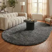 NATURL. Tapis shaggy ovale - Blaze Gris | 160x230 cm | Ovale | Pile haute