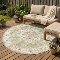 FRAAI Tapis d'extérieur rond vintage - Santo Mandala Vert | Ø 200 cm | Rond |