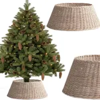 Coil couverture de sapin de Noël, jupe de sapin de Noël, couverture de sapin de Noël, support de sapin de Noël, métal/carton, diamètre : 58cm, Ovale, Beige