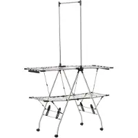 HOMCOM Séchoir à linge étendoir pliable avec roulettes grand espace d'étendage acier inoxydable 138,5 x 63 x 208 cm argent noir