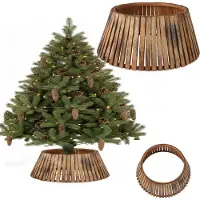 Coil couverture de sapin de Noël, jupe de sapin de Noël, couverture de sapin de Noël, support de sapin de Noël, contreplaqué de bois, diamètre : 66cm, Ovale, Dark Braun