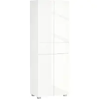 HOMCOM Armoire cuisine buffet de cuisine haut meuble de rangement avec 4 portes ouvertes par poussée, 2 tiroirs et des étagères réglables Style Moderne 60 x 35 x 170 cm Blanc laqué