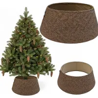 Coil couverture de sapin de Noël, jupe de sapin de Noël, couverture de sapin de Noël, support de sapin de Noël, tissu/carton, diamètre : 68cm, ovale, marron