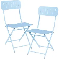 En.casa Chaise pliante 'Sande' set de 2 en acier 84,5 x 42 x 50 cm bleu ciel