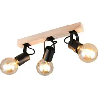 Reality Lampe de plafond à 3 lampes Lynar noir avec bois