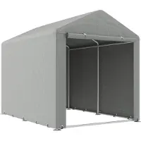 Outsunny Abri de jardin tente de stockage imperméable abri moto porte enroulable fermeture éclair, garage pour vélo et outils rangement et stockage pour vélo moto bois outils, 160x218x172cm gris clair
