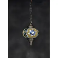 Halay Lampe suspendue Mozaïek - Lampe de Pâques faite à la main en verre bleu, doré et argenté, 17 cm x 53 cm