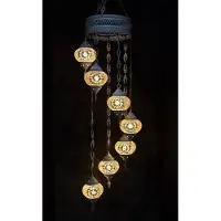 Halay Suspension avec mosaïque en verre coloré, lustre oriental blanc crème, 7 boules en verre, fabriqué à la main en Turquie