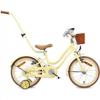 Sun baby Vélo pour filles Heart Bike 16 pouces, à partir de 4 ans, avec roues d'appoint, barre de poussée amovible, panier, sonnette, frein à rétropédalage et freins V-Brake