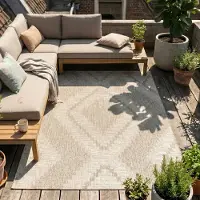 FRAAI Tapis d'extérieur en jute - Atlas Diamond Marron/Crème | 140x200 cm | Rectangulaire | Tissage plat