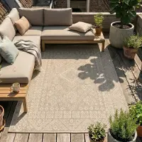 FRAAI Tapis d'extérieur en jute - Atlas Aztec Marron/Crème | 230x330 cm | Rectangulaire | Tissage plat