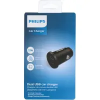 Philips Chargeur allume-cigare DLP2510/03 2 ports USB-A Compatible avec iPhone Noir