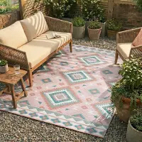FRAAI Tapis d'extérieur bohème - Vedra Aztec Rose | 200x290 cm | Rectangulaire | Tissage plat