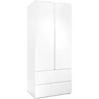 CALICOSY - Armoire 2 portes 2 tiroirs blanc- L80 x H191 x P55 cm