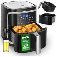 Aigostar Cube - Friteuse à air chaud 0% BPA. 1900W, grande capacité de 7L. 8 programmes, maintien au chaud. Livre de recettes inclus