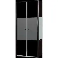 Luca Varess Kuresa coin-douche porte battante avec paroi latérale fixe 90 x 80 x 200 cm verre transparent avec bande matte et profil noir mat