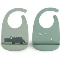 Done by Deer Bavoirs av. Poche - 2 Pack - Silicone - Croco Gree - - UneTaille - Bavoir
