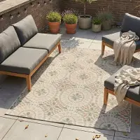 FRAAI Tapis d'intérieur et d'extérieur - Ranch Mandala Beige | 200x290 cm | Rectangulaire |