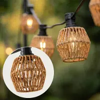 LumenXL Kit guirlande guinguette avec abat-jours jaune-brun mélangé avec aspect rotin, disponible avec différentes ampoules LED