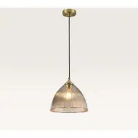 LUSENZ - Suspension verre ambré strié 25W IP20 doré intérieur