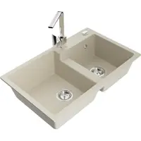 Mexen Tomas Évier 2 cuves en granit avec mitigeur Rita, Beige - 6516-69-670300-00