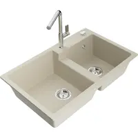 Mexen Tomas évier en granit 2 cuves avec mélangeur Flora, Beige - 6516-69-670401-00