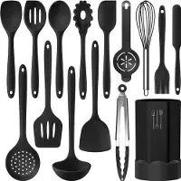 Strex Kitchen Utensils Set with Holder 15 Piece - Heat Resistant / BPA Free / Silicone - Ustensiles de cuisine