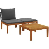 vidaXL : Ensemble de salon de jardin composé de 3 pièces, avec coussins, en bois d'acacia massif et corde
