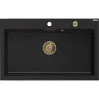 Mexen Elix évier en granit 1 bac 800 x 500 mm, noir, siphon doré - 6527801005-77-G