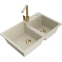 Mexen Tomas évier 2 cuves en granit avec mitigeur Rita, Beige - 6516-69-670300-50