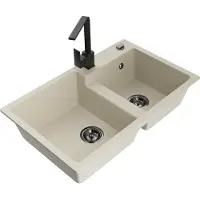 Mexen Tomas évier 2 cuves en granit avec mitigeur Rita, Beige - 6516-69-670300-70