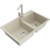 Mexen Tomas Évier 2 cuves en granit avec mitigeur Rita, Beige - 6516-69-670300-69