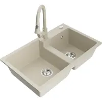 Mexen Tomas évier 2 cuves en granit avec mitigeur Elia, Beige - 6516-69-670101-69