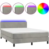 vidaXL Lit boxspring avec matelas & LED gris clair 140x200 cm velours