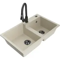 Mexen Tomas évier en granit 2 cuves avec mitigeur Elia, Beige - 6516-69-670101-70