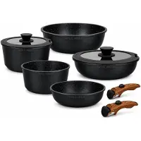 ROYAL SWISS Ensembles de casseroles et poêles, compatibles induction, en acier inoxydable, 9 pièces, avec couvercles en verre, marque