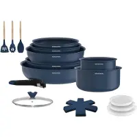 Arthur Martin Batterie de cuisine 18 pièces poignée amovible Bleu AM5546