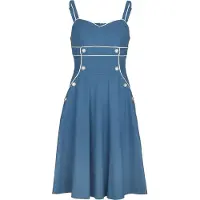 Voodoo Vixen Robe mi-longue Rockabilly de - Robe Asymétrique Boutonnée Rayée - XS - XXL - pour Femme - bleu - Taille XL