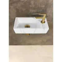 Wiesbaden Fonteinset Rhea S mini avec lavabo droit carrara, robinet, siphon et bouchon de vidage en laiton brossé 39.3606