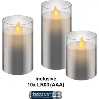 Goobay Lot de 3 bougies LED en cire véritable dans un verre et 10 AAA LR03 (3x)