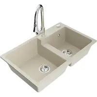 Mexen Tomas évier en granit 2 cuves avec mitigeur Elia, Beige - 6516-69-670101-00
