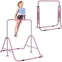 HOMCOM Barre de gymnastique fixe et pliable pour enfants – réglable en hauteur de 88 à 128 cm – avec socle triangulaire en acier – Rose
