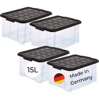 Novaliv 4x boîtes de rangement avec couvercle 15L anthracite Boîtes de rangement empilables Nestbar avec fermeture à clip Boîte en plastique BPA-free 41 x 29 x 20 cm