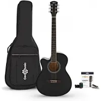 Gear4Music Guitare Acoustique à Pan Coupé Gaucher et pack Accessoires par  Noir