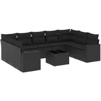 vidaXL Ensemble de 10 canapés de jardin avec coussins noir poly rotin