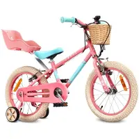 Sun baby Vélo pour filles Vélo enfant pour filles 16 pouces 7,9 kg avec roue libre, siège pour poupée, roues d'appoint, panier, sonnette et freins V-Brake, LOVEL rose