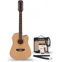 Gear4Music uitare Électro-Acoustique Dreadnought 12 cordes Natural avec pack Ampli Acoustique 15 W et Accessoires