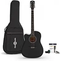 Gear4Music Dreadnought Cutaway Left Handed Electro Acoustic Guitar & Accessory Pack by Black