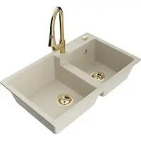 Mexen Tomas évier en granit 2 cuves avec mitigeur Elia, Beige - 6516-69-670101-50