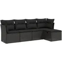 vidaXL Ensemble de salon de jardin 5 pièces avec coussins noir poly rotin